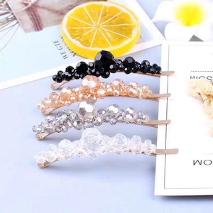 Crystal Beaded Hair Clip Alloy Handmade Woven Side Clip Elegant Korean Style Jewelry Accessory For Women Girls
