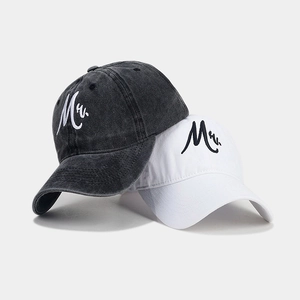 Washed cotton baseball caps with Mr embroidery in black and white set for couples