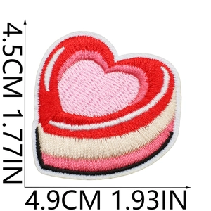 Detail of heart embroidered patch with red gradient stitching and exact size dimensions