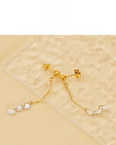 Detailed view of 18K vacuum plating gold tassel earrings with clear zircon stones