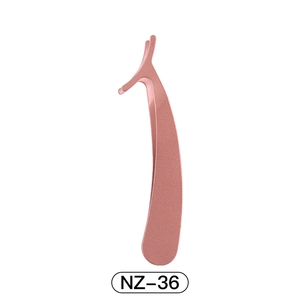 Rose gold stainless steel false eyelash applicator tool NZ-36 on white background