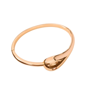 Polished gold-plated teardrop open bangle bracelet with minimalist organic shape design