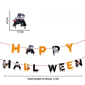 Détail de la bannière Happy Halloween montrant citrouille, fantôme et les dimensions