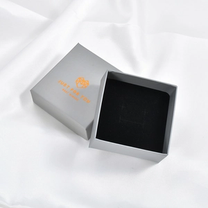 Square light grey jewelry gift box with black velvet lining and Just For You greeting text