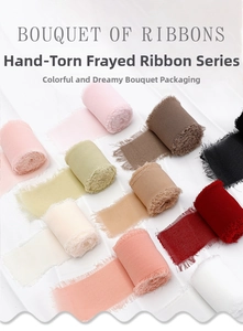 Close-up of assorted frayed edge chiffon ribbons for flower bouquet gift wrapping