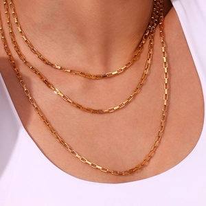 Minimalist 18K gold-plated stainless steel rectangular box chain necklace for women