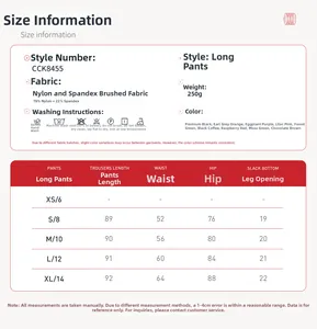 Tableau des tailles détaillé pour leggings de yoga de compression à séchage rapide
