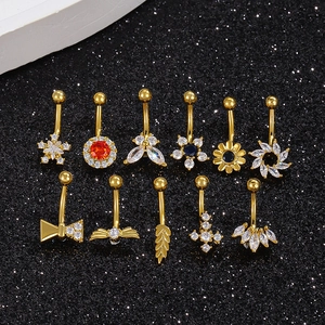 Copper Cubic Zirconia Belly Piercing Navel Ring Elegant Butterfly Flower Cross Star Body Jewelry For Women