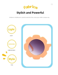 Close-up of lightweight flower shaped kids sunglasses in soft pink with gradient purple lenses