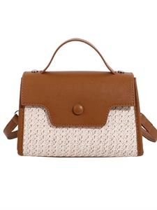 Sac à main rétro en cuir PU et paille avec poignée et bandoulière amovible