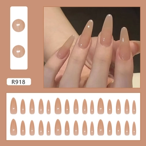 Translucent nude long almond press-on nails set with 30 pieces of R918 style