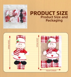 Detailed size guide for Christmas handle covers featuring product dimensions and packaging