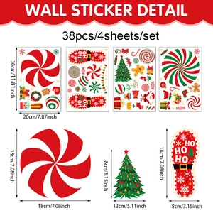 Detailed sheet showing 38 Christmas wall stickers including gingerbread man and mint candy