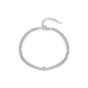 Minimalist S925 sterling silver Cuban chain bracelet with three sparkling moissanite stones