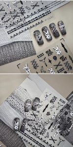Detail of gothic Halloween nail stickers with 3D embossed rabbit and cross designs