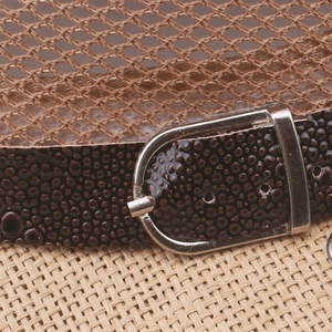 Mens breathable mesh straw sun hat with brown faux crocodile band and silver buckle