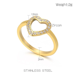Technical view showing 12mm hollow heart ring dimensions and gold plating over steel