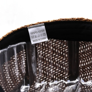 Detail of internal sweatband and care label showing 100% polyester material for the cap