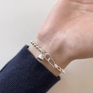 925 Sterling Silver Heart Pendant Bracelet Minimalist Round Bead Chain Jewelry For Women