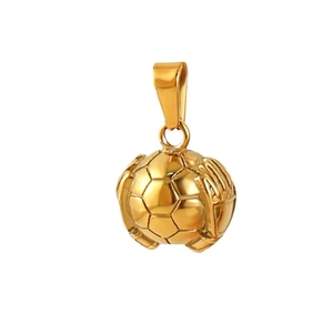 24k gold-plated stainless steel football pendant necklace held by hands design