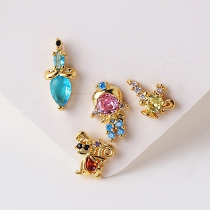 Cartoon animal stud earring set with colorful cubic zirconia in gold plated finish