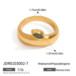 Detailed dimension guide for 18K gold plated stainless steel ring with green malachite stone