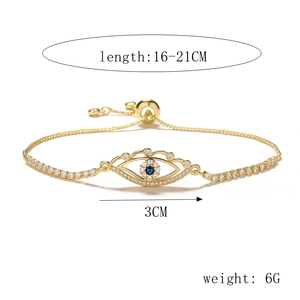 Detailed dimensions of Evil Eye zircon bracelet showing adjustable 16-21cm length and 3cm width