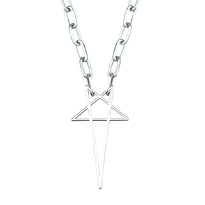 Punk vintage silver chain necklace with a pentagram star pendant for men and women