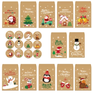 24-piece Kraft paper Christmas gift bags set with festive stickers and holiday patterns