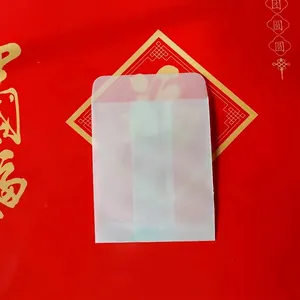 Detailed close-up of translucent parchment paper bag with a functional top flap lid