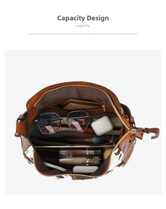 Top view of large tote bag interior showing multiple compartments and spacious storage