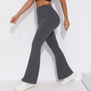 Dunkelgraue Schlaghose für Yoga mit hoher Taille und Push-Up-Effekt aus Stretch-Stoff