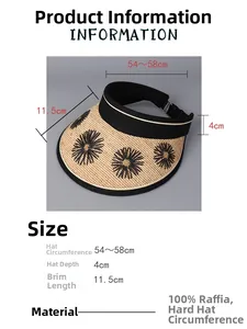 Size chart for 100% raffia sun hat with 11.5cm brim and flower embroidery details