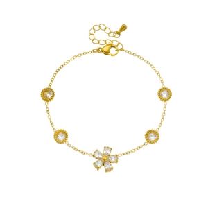 Elegantes vergoldetes Edelstahlarmband mit Kristallblumen und runden Anhängern für Damen