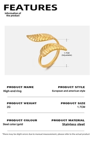 Detail view of 18K gold plated leaf ring showing adjustable band and fine vein texture