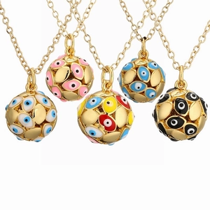 Evil Eye Pendant Necklace Golden Copper Colorful Enamel Zircon Spherical Charm Boho Jewelry For Women