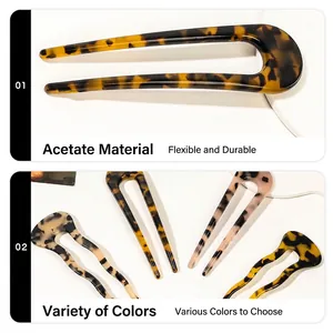 Elegant U-shaped acetate hair pins with tortoise shell patterns for bun hairstyles