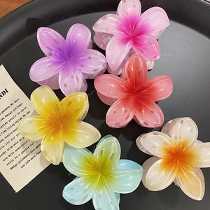 Gradient Plumeria Flower Hair Claw Clip Acrylic Resin Shark Hair Accessory For Women Summer Beach Vacation