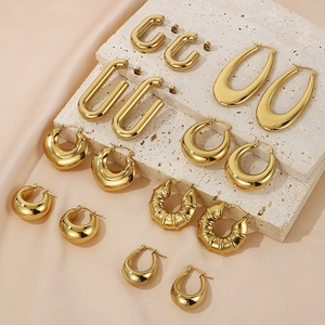 Chunky Hoop Earrings Stainless Steel 18K Gold Plated U-Shaped Geometric Smooth Hypoallergenic Women