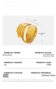 Details zur Größe des goldenen Flügelrings aus Edelstahl mit 1,8 cm Innendurchmesser