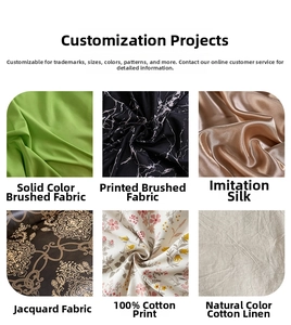 Detail showcasing six bedding fabric textures like brushed cotton, faux silk, and linen blend