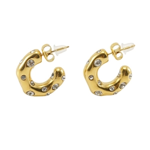 Elegant 18K gold-plated C-shaped stainless steel earrings with sparkling rhinestones