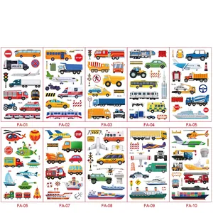 Detailed set of 10 waterproof cartoon vehicle temporary tattoos for children kids
