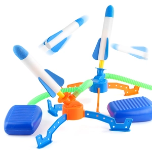 Dual foot pump toy rocket launcher set with colorful foam rockets for outdoor kids play