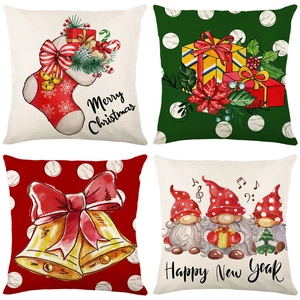 Housses De Coussin De Noël En Lin Taies D'oreiller Décoratives Pour Canapé Salon Thème De Fête Imprimés Carrés