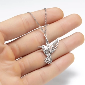 Hollow Hummingbird Pendant Necklace Stainless Steel Minimalist Animal Bird Jewelry For Women