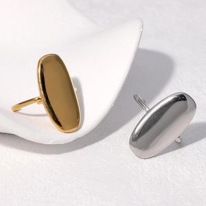 Minimalist Large Oval Flat Surface Open Ring 18K Gold Plated Stainless Steel Geometric Retro Adjustable Jewelry For Women