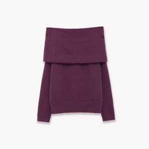 Women Off Shoulder Knit Sweater Top One Neckline Long Sleeve Solid Color Ribbed Pullover Elegant Casual