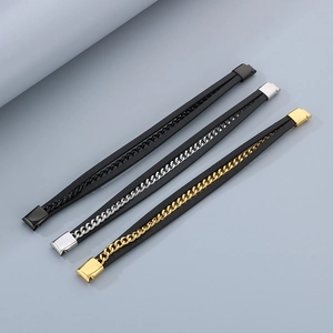 Men's triple-layer braided microfiber leather bracelets with stainless steel magnetic clasps