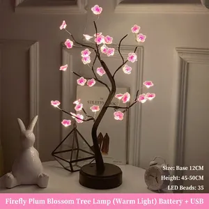 LED plum tree night light with warm glow and touch switch for home desk decoration